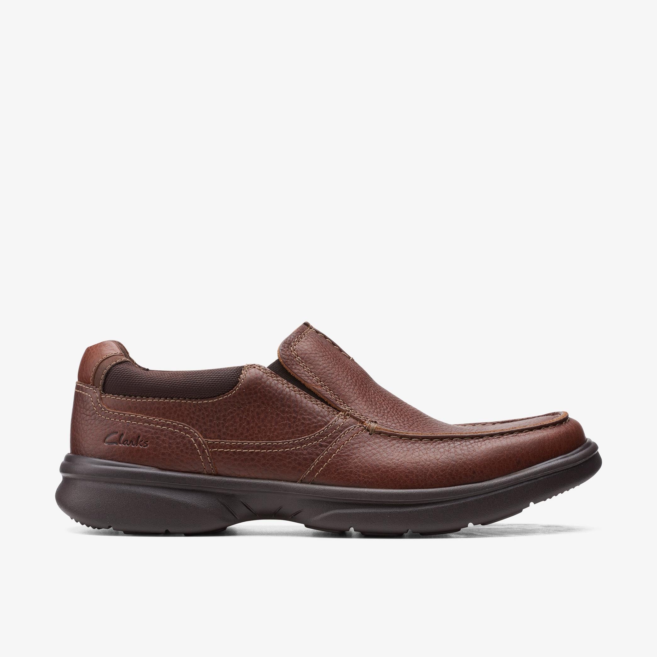 Clarks bradley step men’s brown leather slip-on shoes dark – wholesale