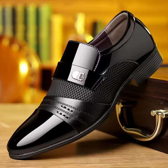 Clarks citiform slip-on men’s black gloss leather shoes – wholesale