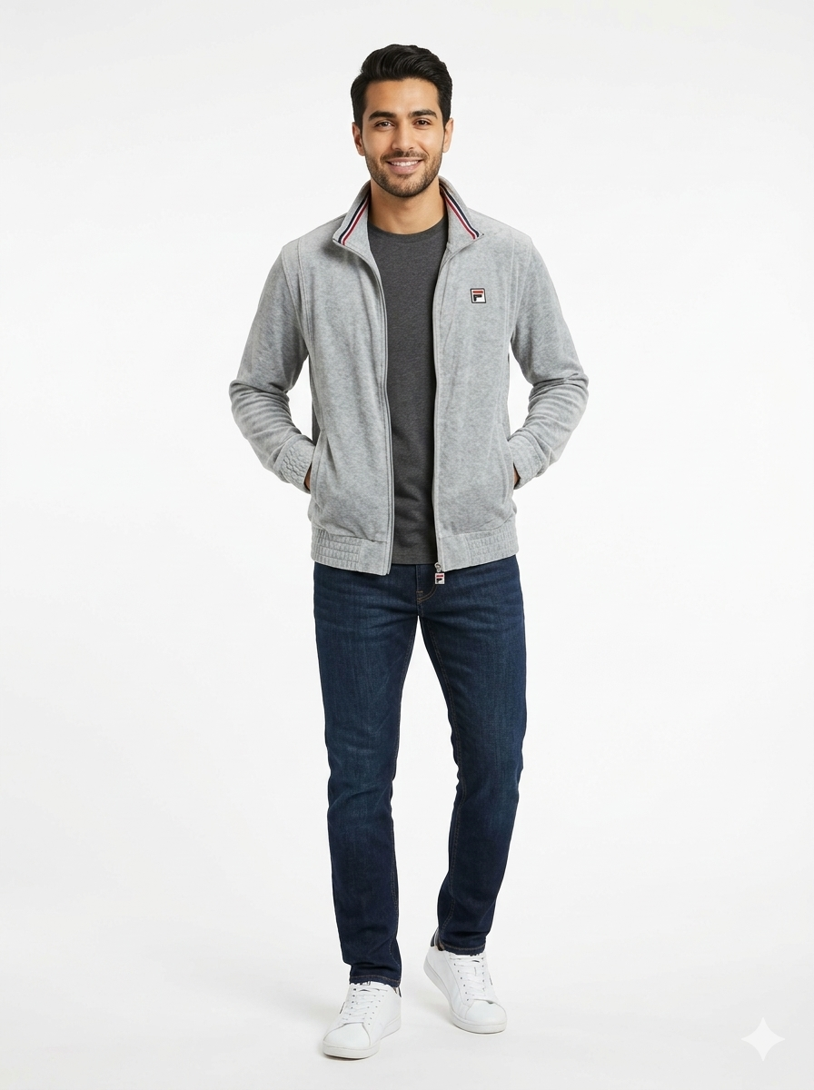FILA Heritage Full-Zip Sweatshirt with Contrast Ribbed Collar - Grey – Wholesale