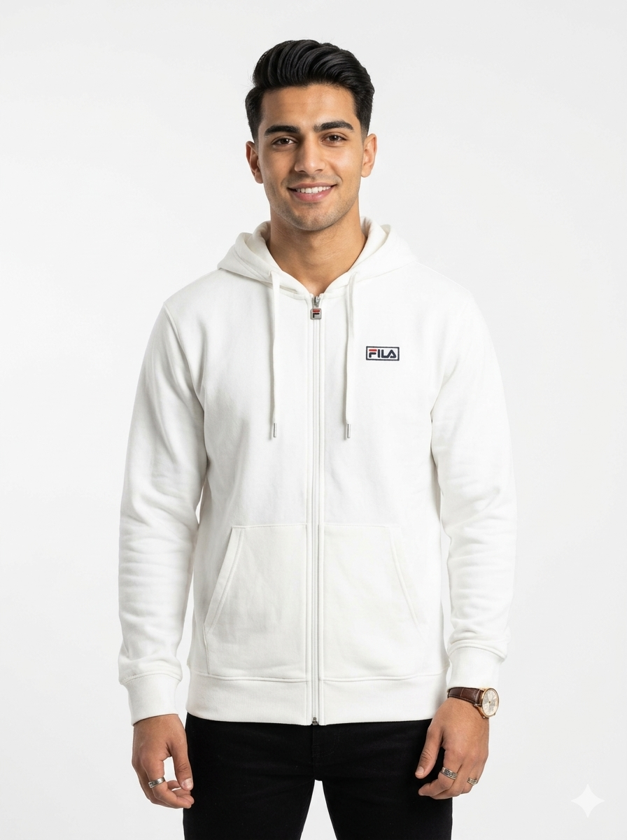 FILA Men's Classic Logo Zip-Up Hoodie - Off White – Wholesale