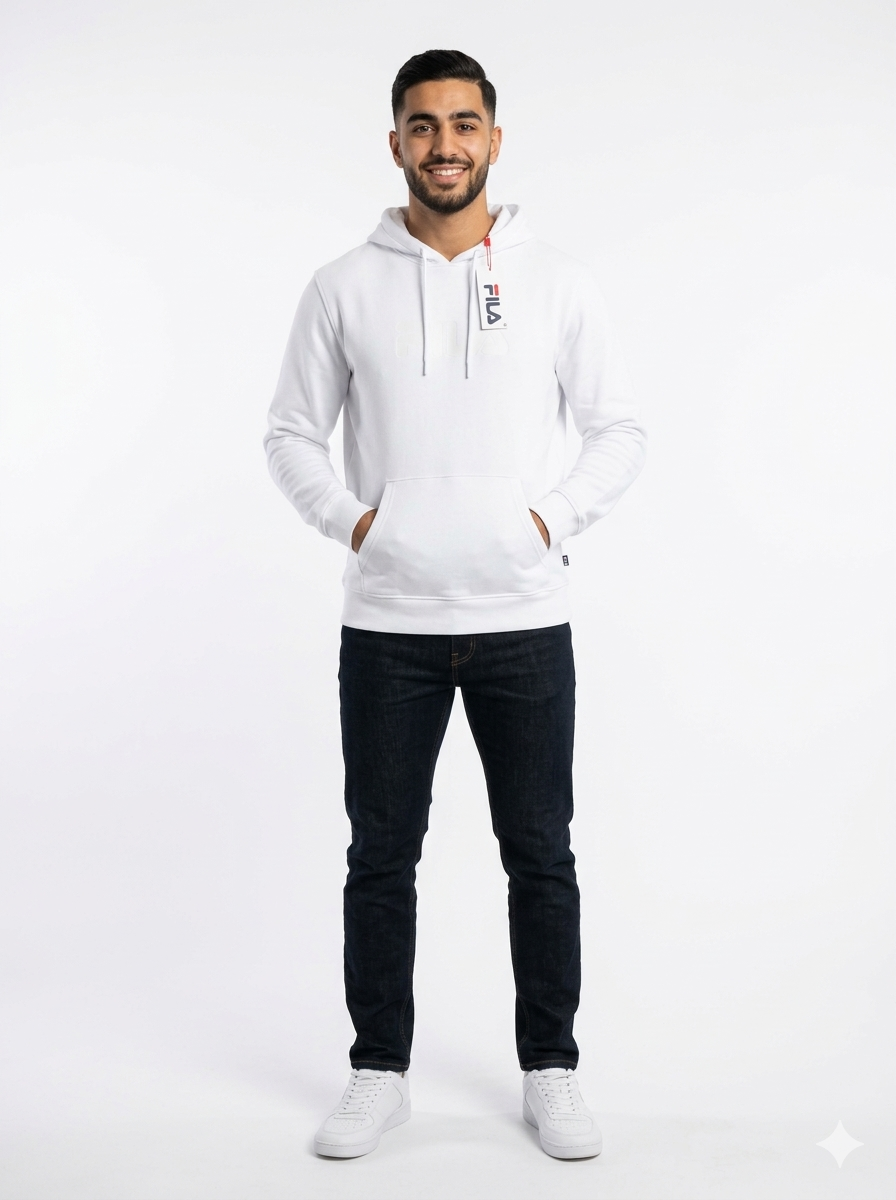 FILA Men's Essential Logo Hoodie – Classic White – Wholesale