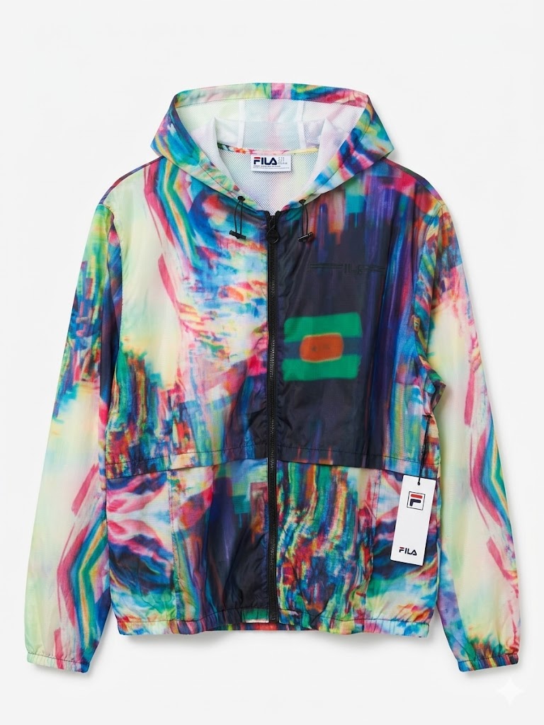 FILA Men's Multi-Color Abstract Print Windbreaker Hoodie Jacket – Wholesale