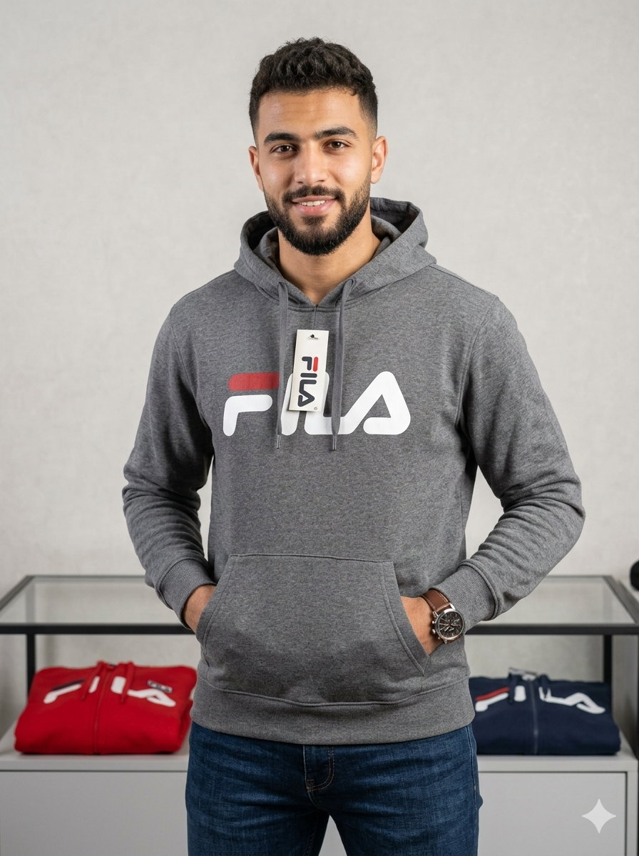 FILA Men’s Classic Big Logo Pullover Hoodie – Wholesale