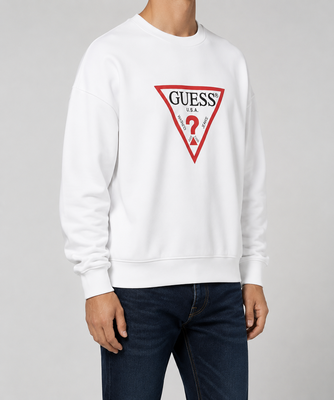 Guess Men's Classic Triangle Logo Sweatshirt White – Wholesale_5