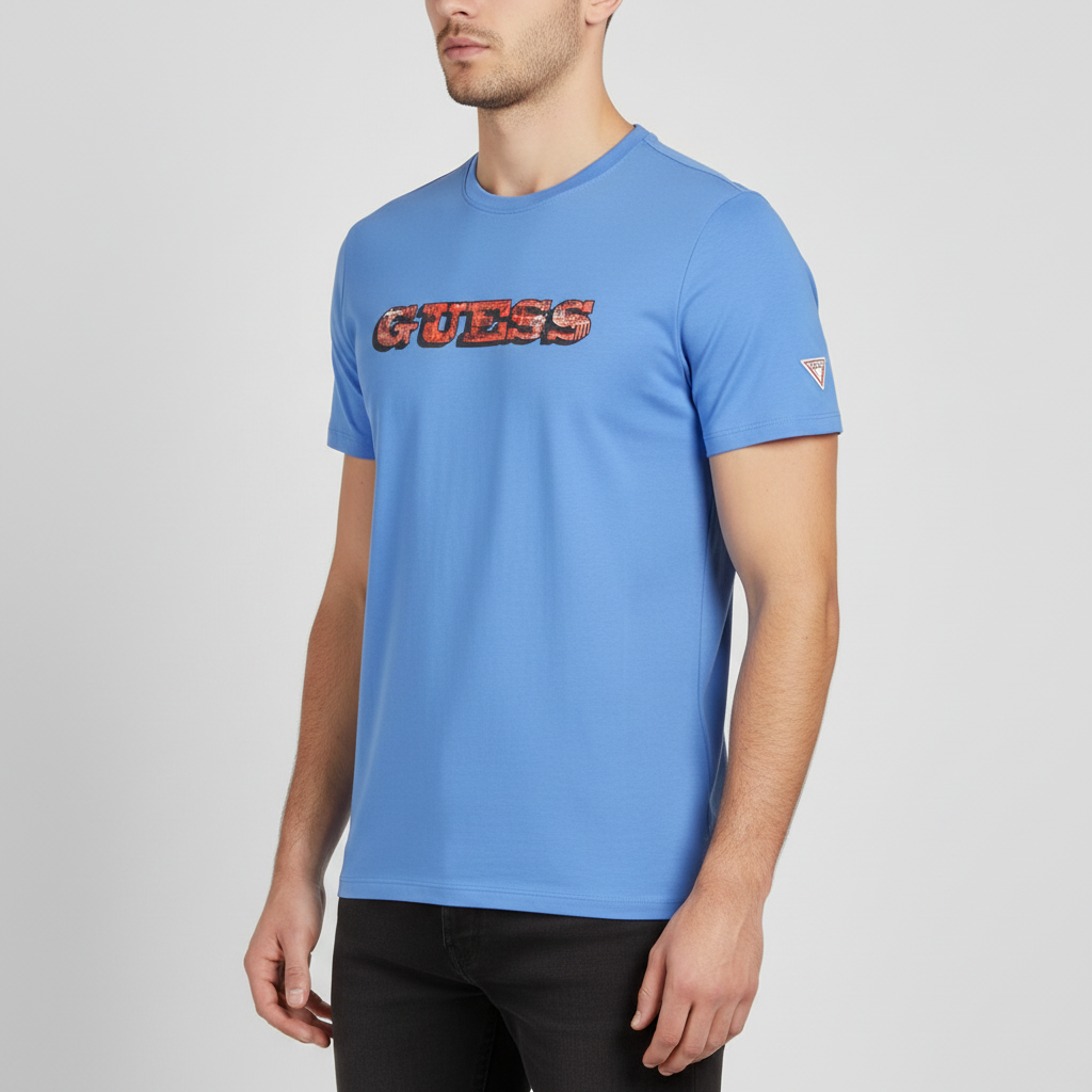 Guess Men's Short-Sleeved Jersey T-Shirt Light Blue Crew Neck – Wholesale_5