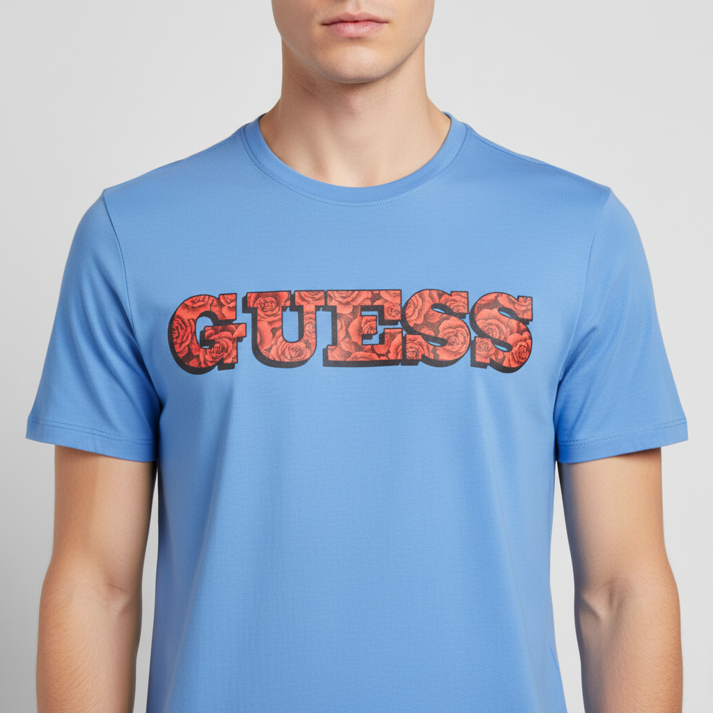 Guess Men's Short-Sleeved Jersey T-Shirt Light Blue Crew Neck – Wholesale_3