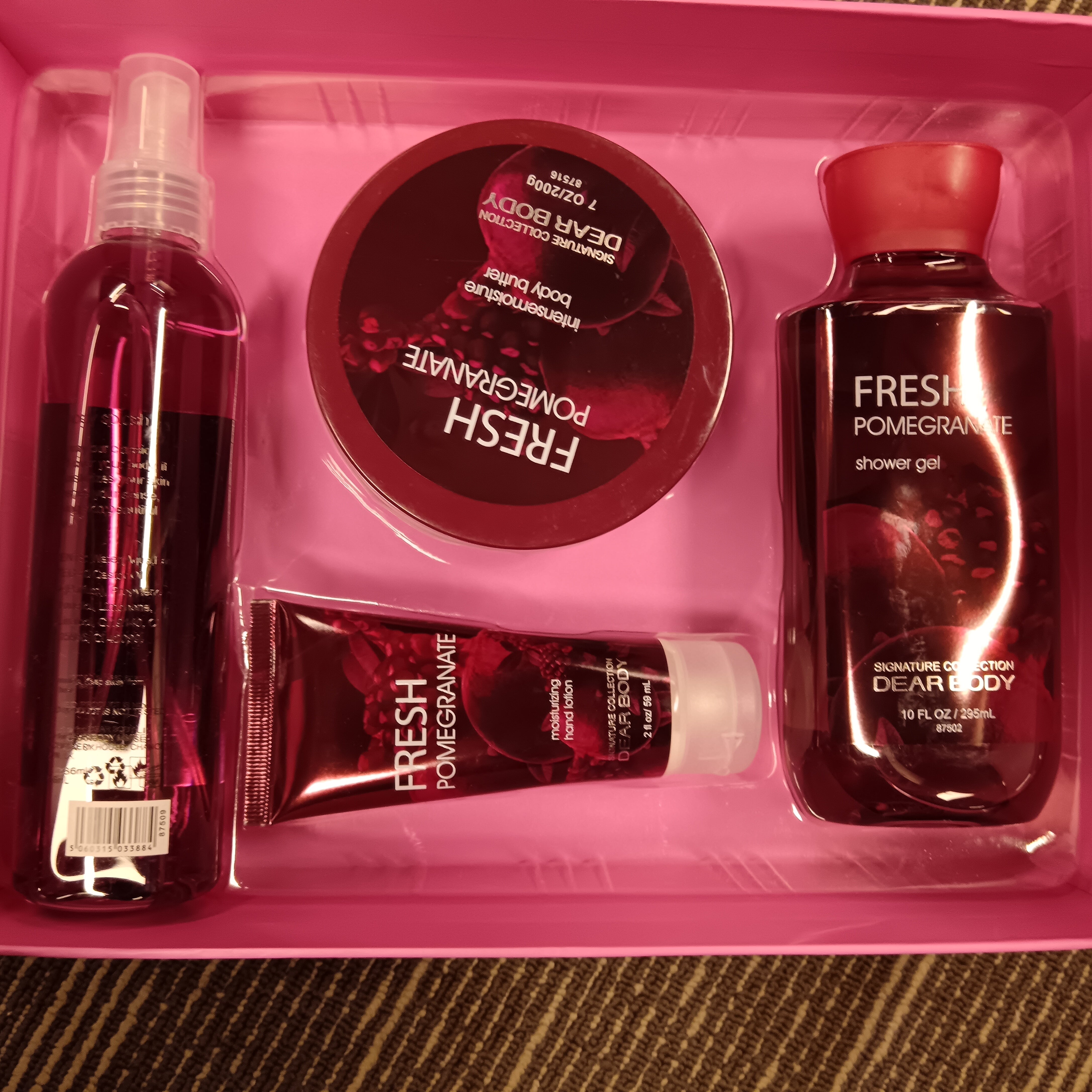 Dear Body Fresh Pomegranate set of 4 (Body Splash 236ML + Shower Gel 295 + Body Butter 200g + Hand Lotion 59ml),TD87590 – Wholesale