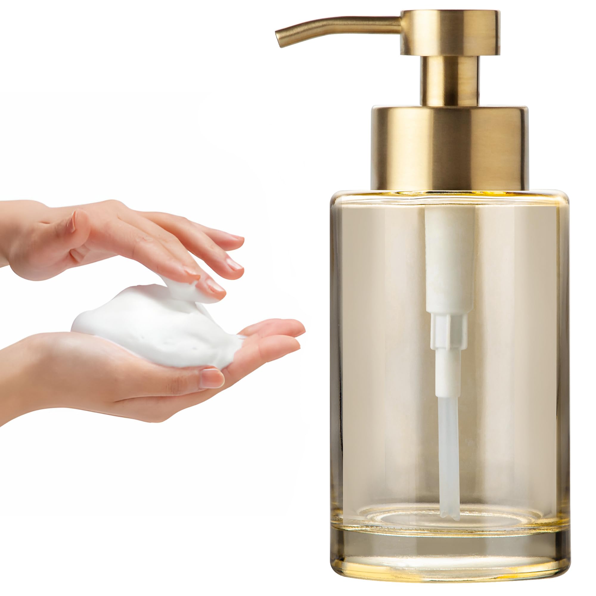 Enra Gold Foaming Soap Dispenser, 350 ml Thick Glass Bathroom Soap Dispenser (Gold Foam Dispenser) – Wholesale