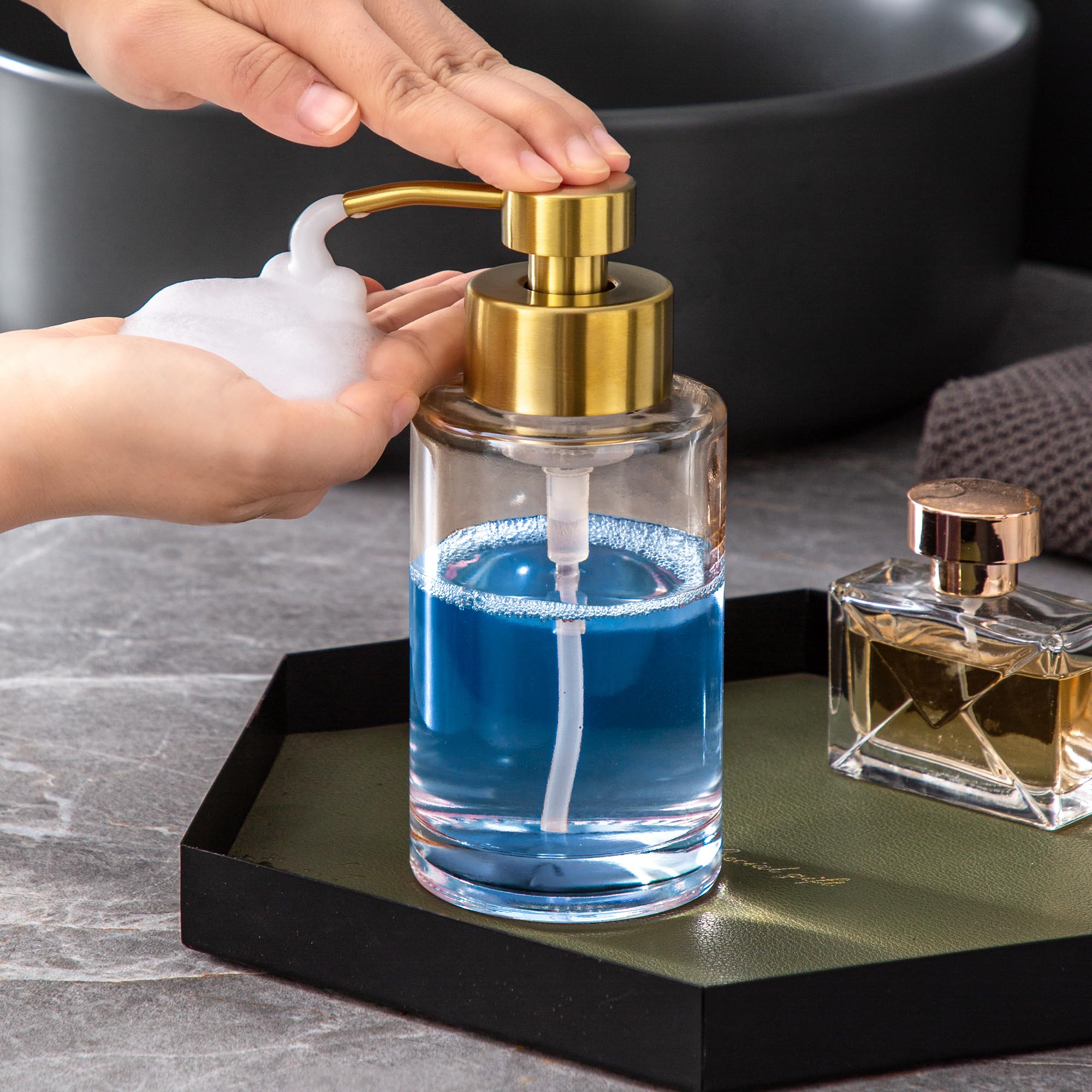 Enra Gold Foaming Soap Dispenser, 350 ml Thick Glass Bathroom Soap Dispenser (Gold Foam Dispenser) – Wholesale_3